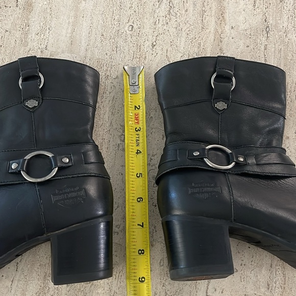 HARLEY DAVIDSON Black Leather Mid-Calf Biker Boot Size 7.5 Strap Buckle 2" Heel - Picture 15 of 15